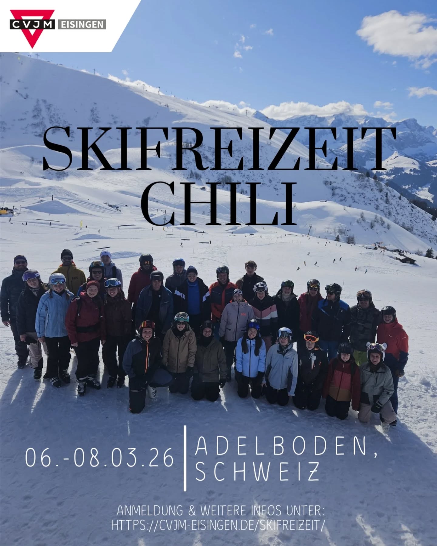 🎿 Skifreizeit Chili 2026 ⛷️🏂

Für alle Ski- & Snowboardbegeisterten ab 16 Jahren!
Erlebt ein Wochenende voller verschneiter Berge, unendlicher Pistenkilometer und einer großartigen Gemeinschaft. ❄️

Anmeldung und mehr Infos auf unserer Homepage!

#cvjmeisingen #SkifreizeitChili #SkiLiebe #SnowboardFun #Gemeinschaft